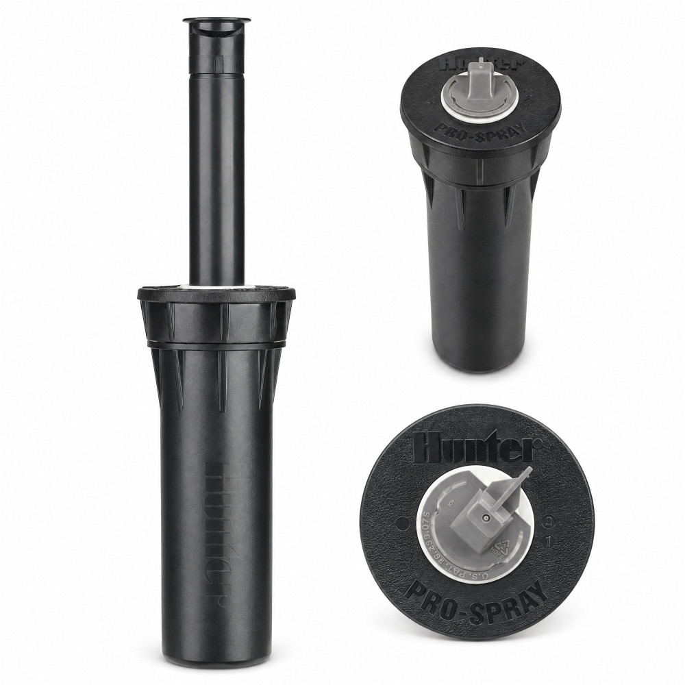 Hunter PROS-04 – korpus wysunięty 10 cm, korpus złożony i pokrywa Pro-Spray z góry