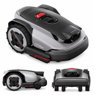 Roborock RockMow S108 – robot koszący z siecią RTK i kamerą: widok z przodu pod kątem, z boku z PreciEdge i od przodu