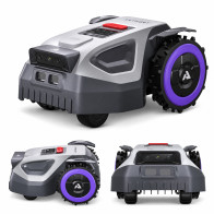 Anthbot M9 – robot koszący RTK z dwiema kamerami: widok z przodu pod kątem, z boku i od przodu