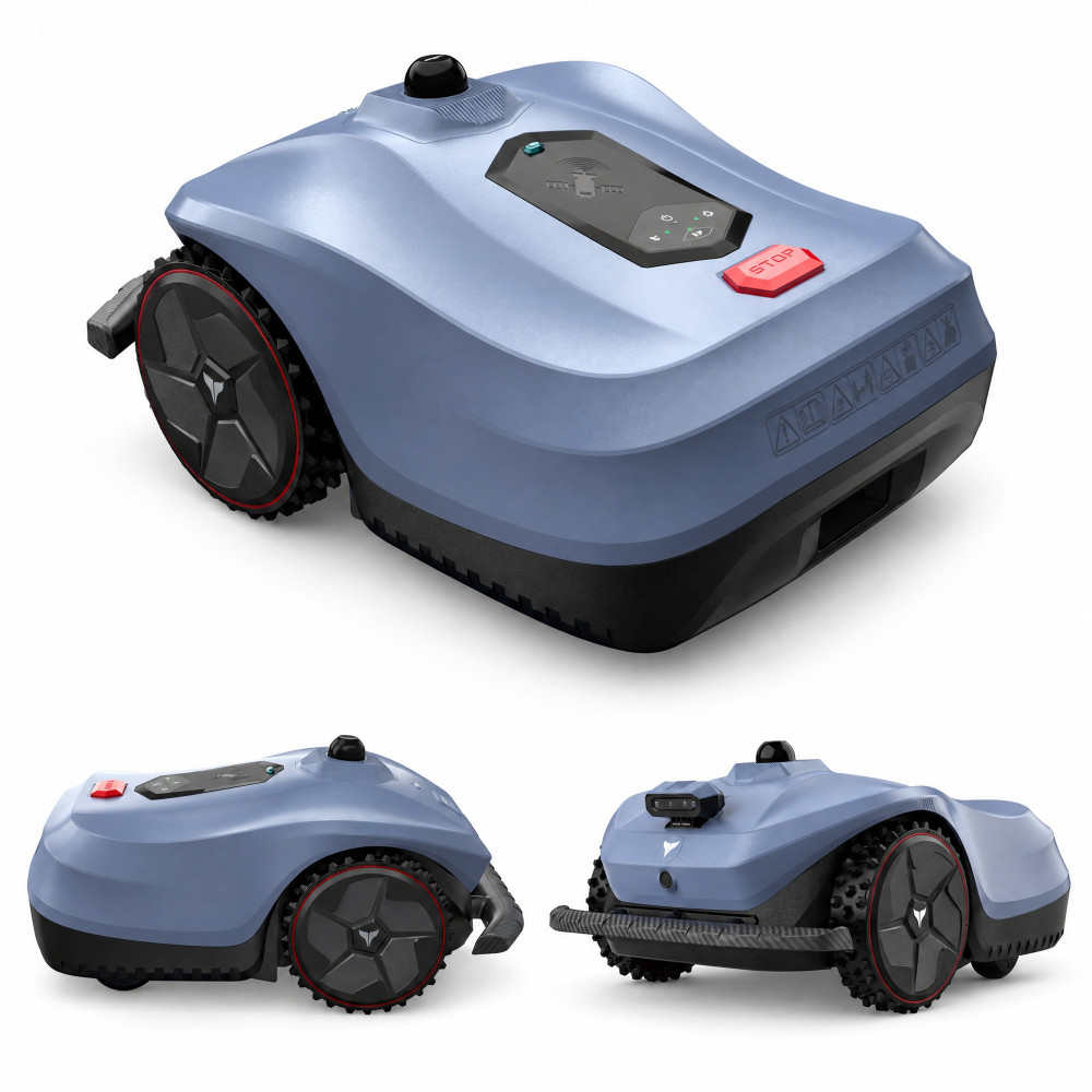 Hookii Neomow X2 LE – robot koszący z 3D LiDAR: widok z przodu pod kątem, z boku i od przodu