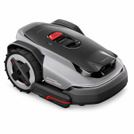 Roborock RockMow S115 – widok z przodu pod kątem, czerwony przycisk STOP na pokrywie
