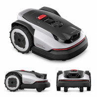 Roborock RockNeo Q110 – robot koszący z siecią RTK i kamerą: widok z przodu pod kątem, z boku i od przodu