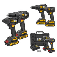 Zestaw elektronarzędzi CAT DX12K 18V – wiertarko-wkrętarka udarowa DX12 i wkrętarka udarowa DX71 | 2 × 2,0 Ah