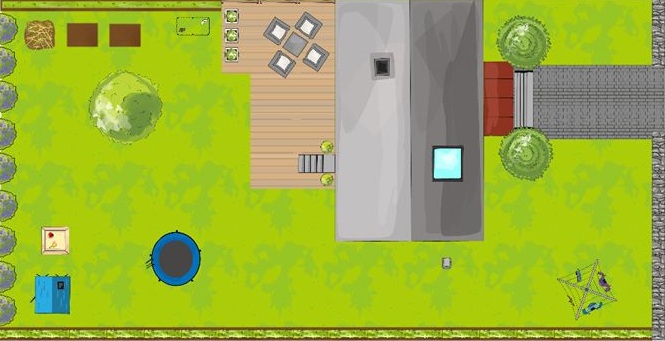 Plan ogrodu z trawnikiem i przeszkodami w MyGarden